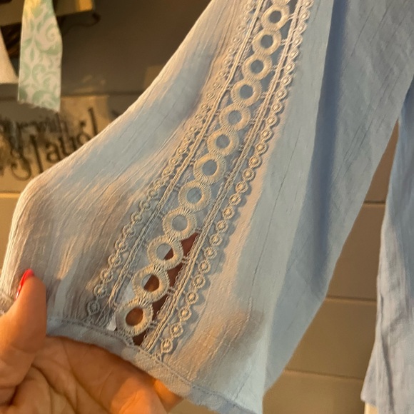 Zac & Rachel Blue Crochet Detail Blouse - Picture 2 of 9